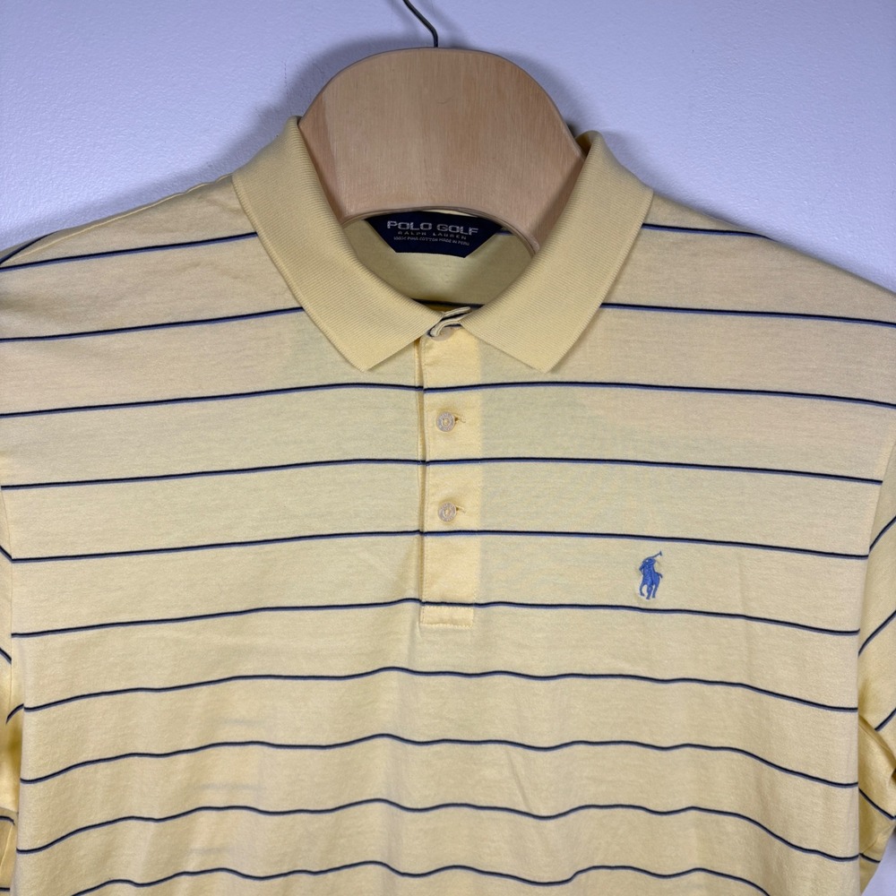 Polo Golf Ralph Lauren Mens XL Yellow Striped Pima Cotton Short Sleeve Polo